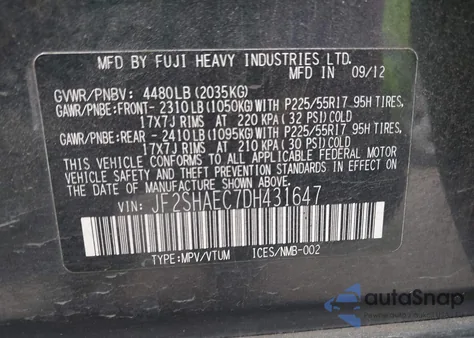 2013 Subaru Forester 2.5X Limited z USA, uszkodzony, nr VIN JF2SHAEC7DH431647